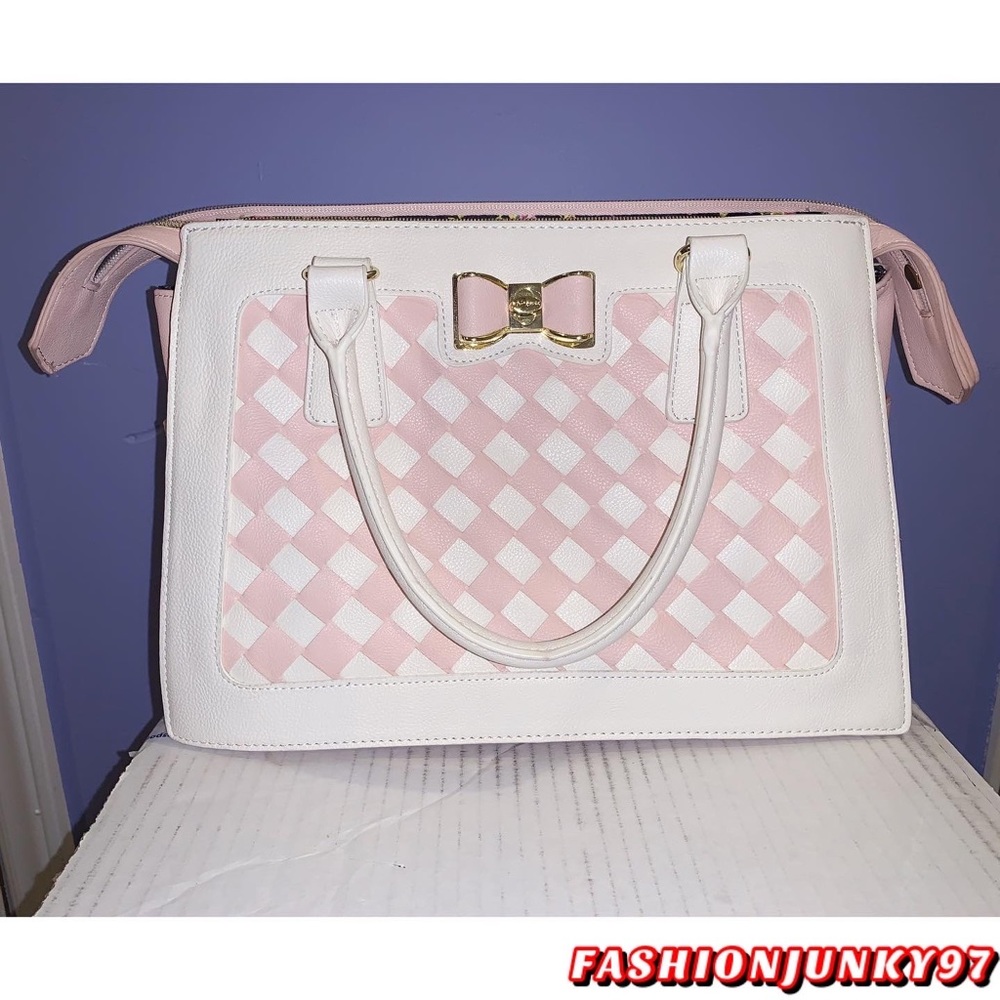 Betsey Johnson Light Pink/White Checkered Handbag